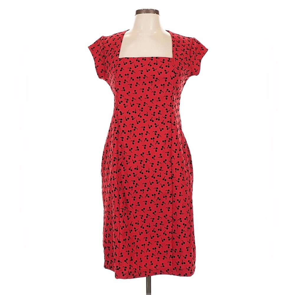 SOLD Collectif Women’s Red Pencil Dress Wi/ Black Cherries Size L